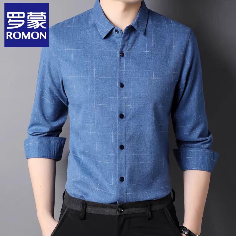 Romon Men s Business Casual Plaid Non-Iron Long-Sleeve Shirt L