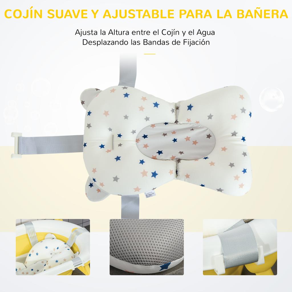 Foldable Baby Bathtub, Newborn to 3 Years, Heat-Sensitive Plug, Cushion, 81.5x50.5x23.5 cm