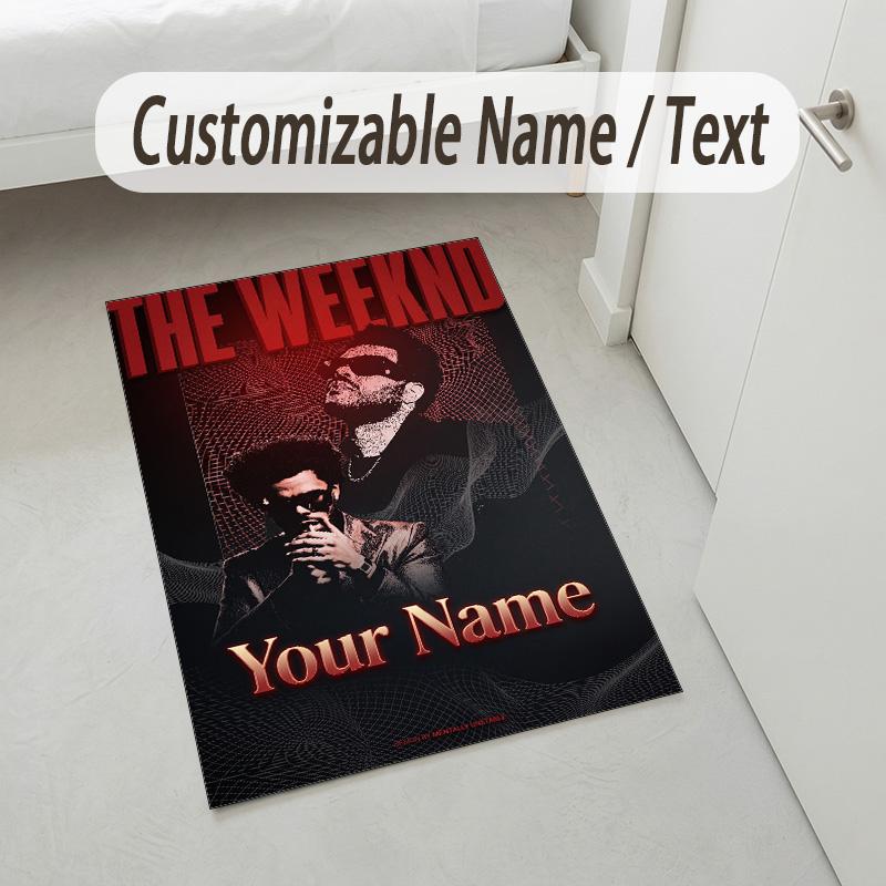 Personalized Crystal Velvet Carpet,The Weeknd Custom Printed Name, Plush Area Rug For Home Indoor Decor