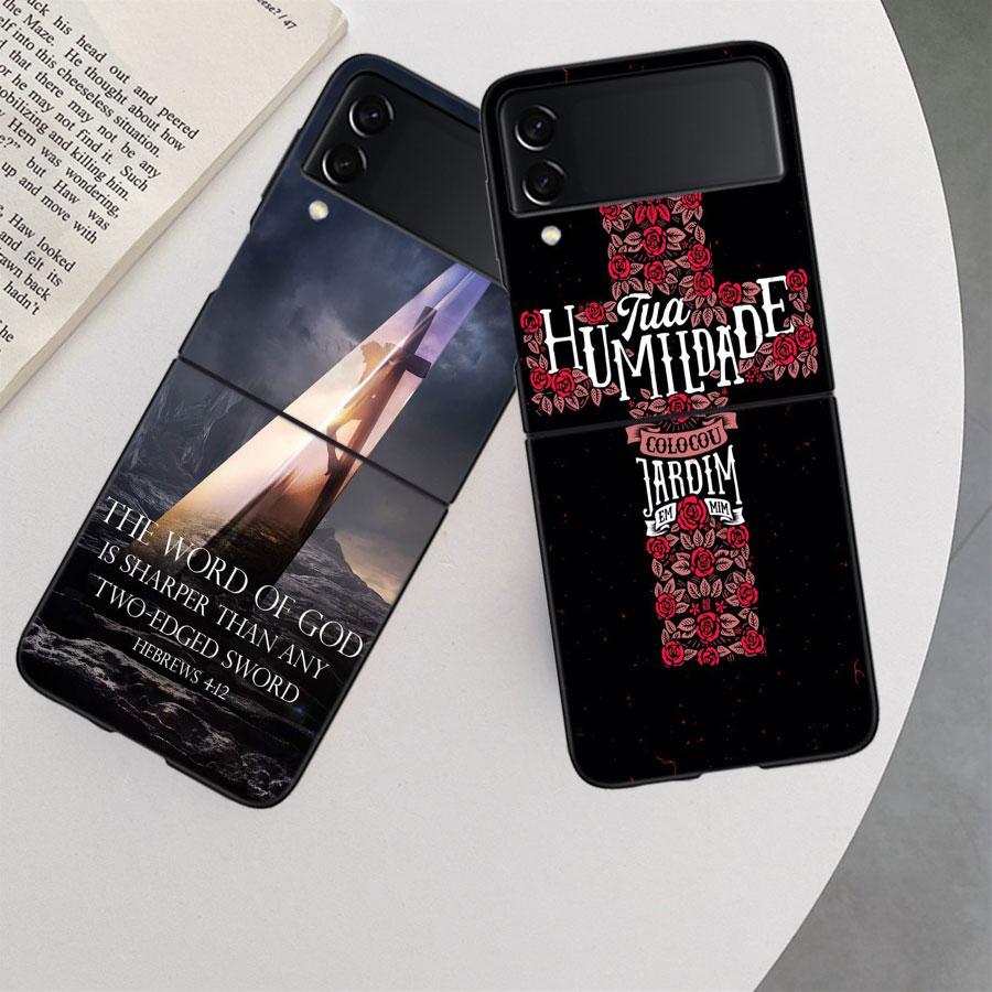 God Jesus Pray Case for Samsung Galaxy Z Flip 6 Flip 5 4 3 5G Black Cell Phone Cover Samsung Z Flip 5 5G Luxury PC Shell Coqu