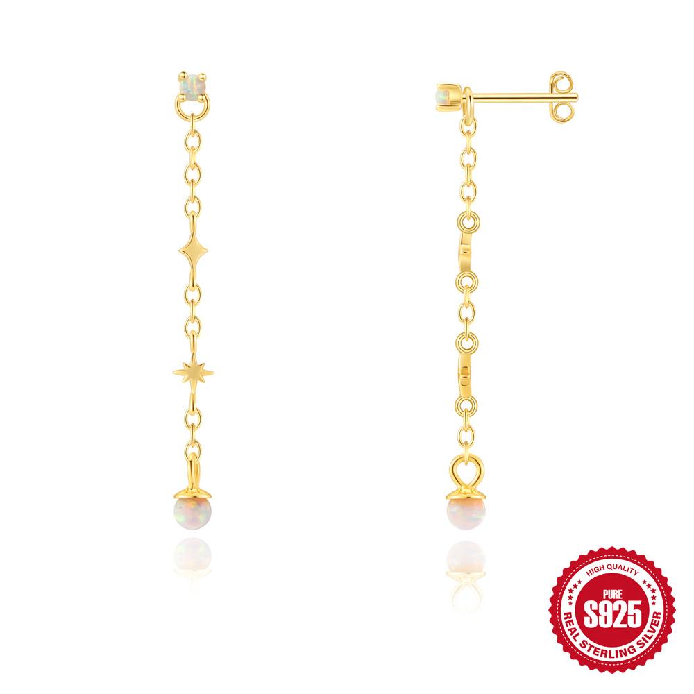 BOAKO 925 Silver Star Moon Chain Tassel Earrings for Women Fashion Luxury Fine Jewelry Dainty Piercing
