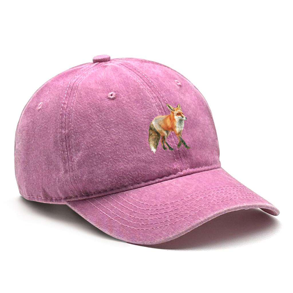 1 pcs Fox Print Snapback Hat Washed Cotton Caps For Woman Retro Vintage-Inspired Adjustable Caps Ideal Choice For Casual Cap
