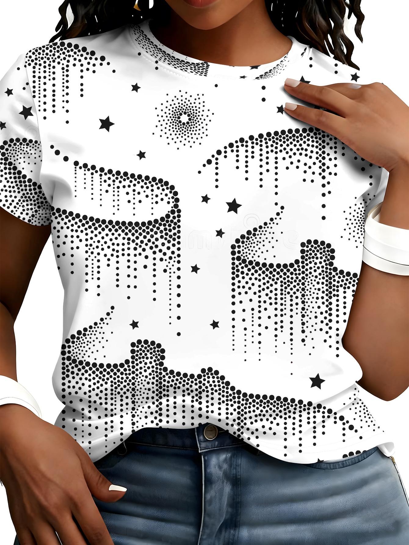 

Polka Dot Star T-Shirt. Minimalist Sweet And Cool Style Short Sleeve Top. Women Short Sleeve T-Shirt. Perfect Gift Printed Design Not Texture 2XL дубильна кора