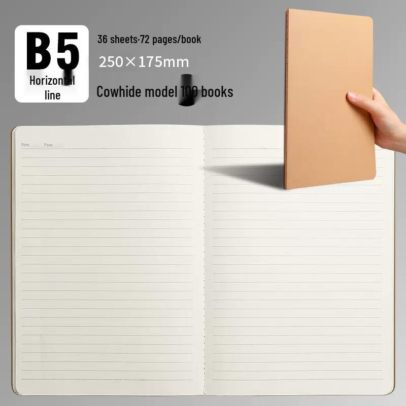 100-Page A5/B5 Black Cowhide Notebook for College Students