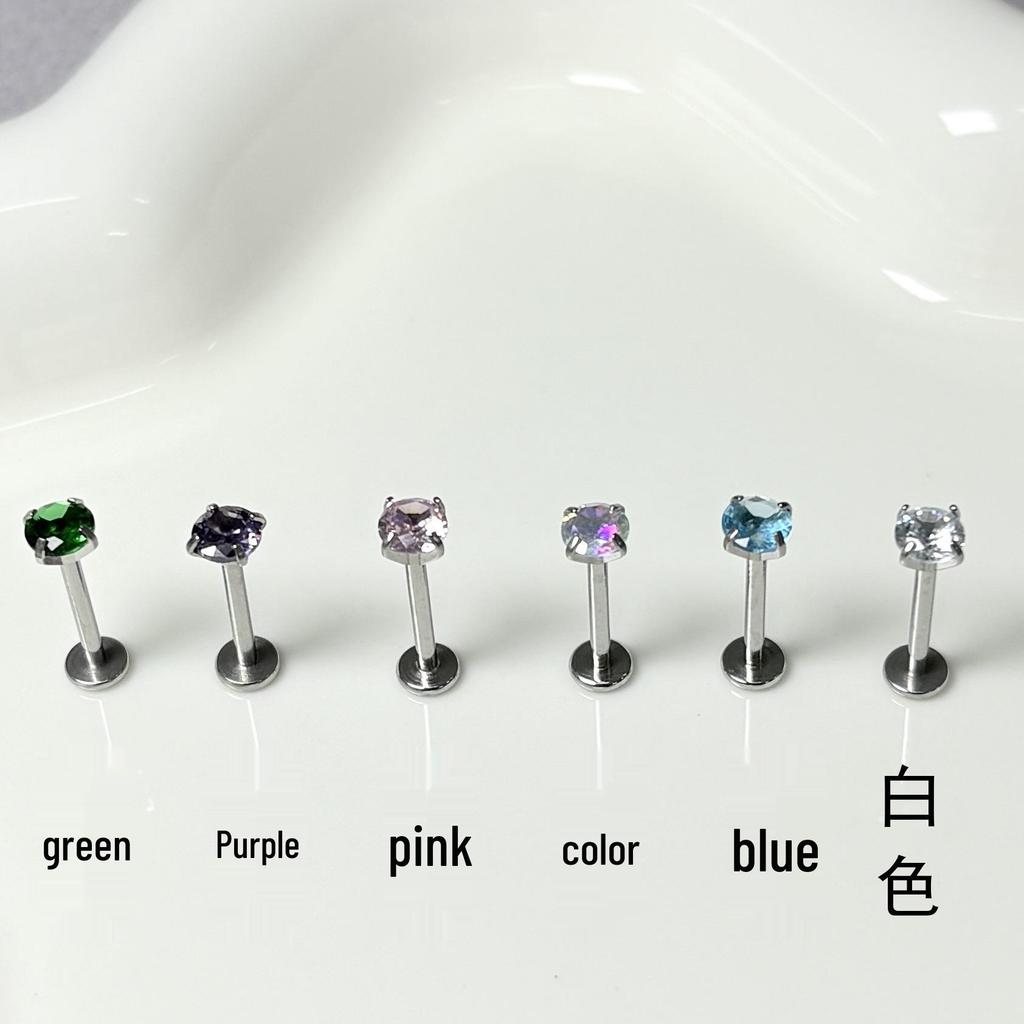 Zircon Lip and Ear Stud with Internal Thread Steel Titanium Piercing Jewelry