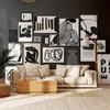 Black and White Abstract Canvas Painting, Woman Geometric Lines, Wall Art Print, Posters, Wall Pictures, Living Room Decor