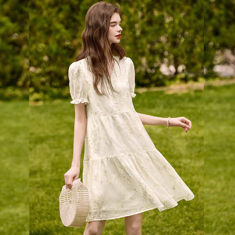 

Bailu Yu French Style Lace Sequin V-Neck Dress L