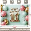 2D 11th Birthday Party Backdrop, Pink Mint Gold Balloon with Crown Background for Photo Booth