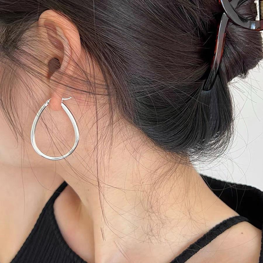 BF CLUB 925 Sterling Silver Earrings For Women Trendy Simple Oval Gold Earring Fine Jewelry Prevent Allergy Party Accessories