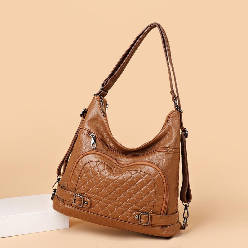 European and American Retro Women's Shoulder Bag Soft Leather Diamond Women's Armpit Bag Large Capacity Hand Tote Bag Deformation Backpack