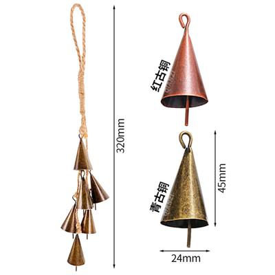 Rustic Jute Rope Bell Hanging Ornament Set with Six Iron Bells for Home Decoration Witch Bell Christmas Tree Hanging Chime