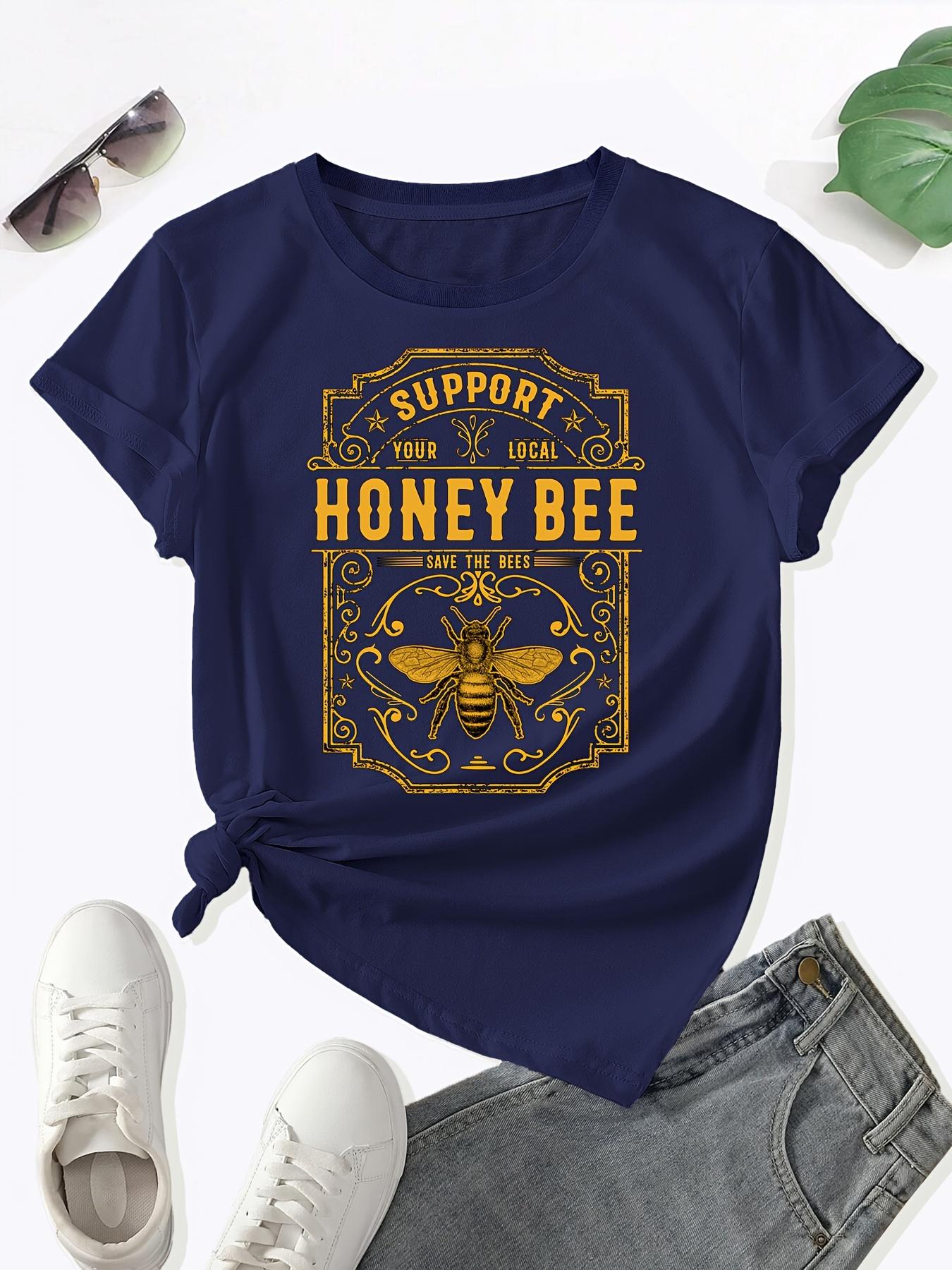 

Insect & Letter Print Crew Neck T-Shirt, Casual Short Sleeve Top For Spring & Summer, Women s Clothing 4XL