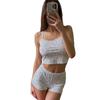Europäischer & Amerikanischer Damen Spitzenbesatz Rippstrick Pyjama Set - Sexy Lässiges Camisole und Shorts Homewear