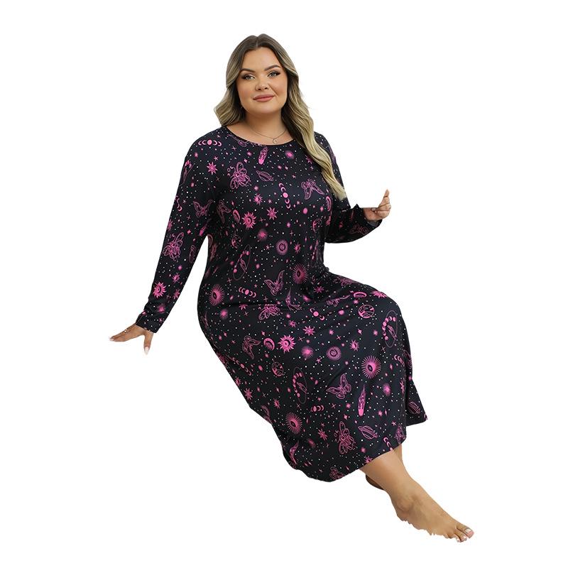 Elegant Floral Print Long Sleeve Plus Size Dress - Casual & Chic 3XL цветочные печати