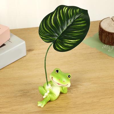Cute Frog Figurine Planter Decoration Small Climbing/Lying Frog with Leaf Umbrella Statue for Outdoor Yard Patio Garden Decor