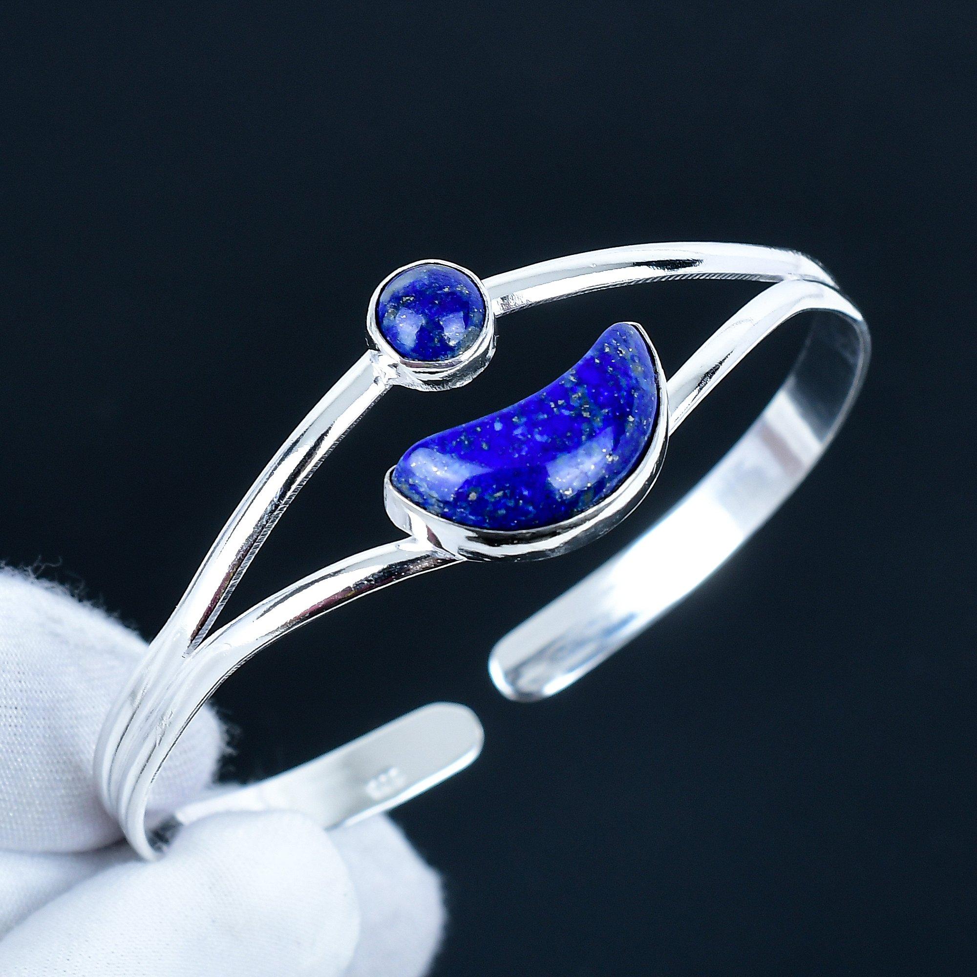 

Lapis Lazuli Gemstone Handmade Cuff Bangle 925 Sterling Silver Cuff Bangle, Lapis Lazuli Bracelet For Wife , Unisex Bangle, Valentine s Day Gift 7 синий