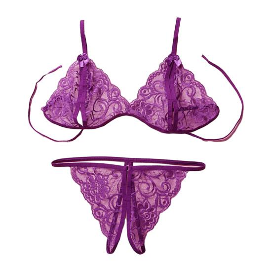 Set Sexy Transparent Sutiene și Chiloți Dantelă Florală Plasă Babydoll Set Lenjerie Intimă 2 Piese Sutiene Triunghiulare Transparente G-String Tangă cu Bretele pentru Femei