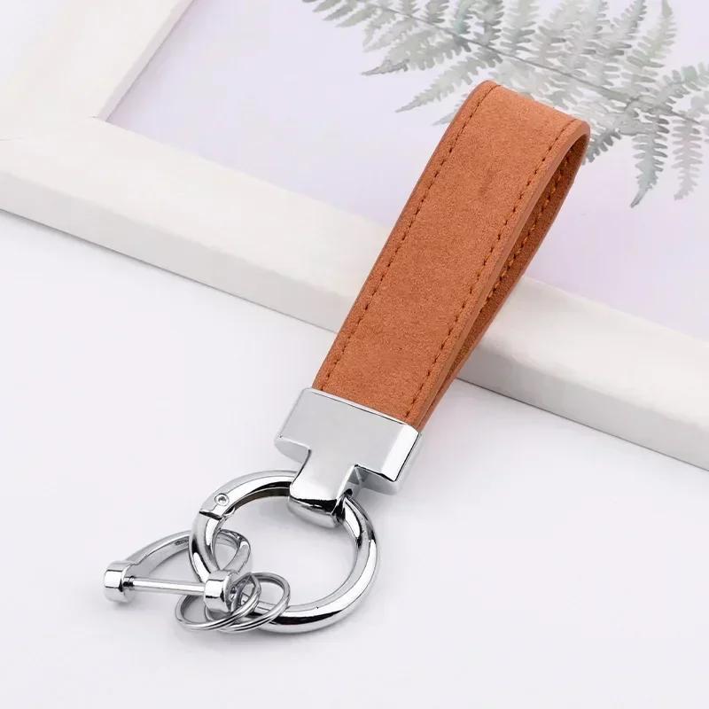 

Custom Logo Personalized Buckle Car Moto Keyring Woman Man Key Ring Chain Name Suede Leather Metal Keychain Gift Custom