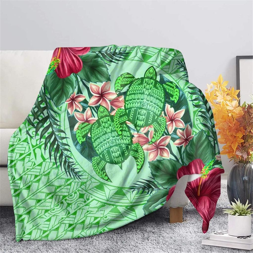 JIT 1 PC Sea Turtle Flannel Blanket Multiple Sizes 2D Print Tropical Floral Design Kids Adult Sofa Bed Nap Warm Decor