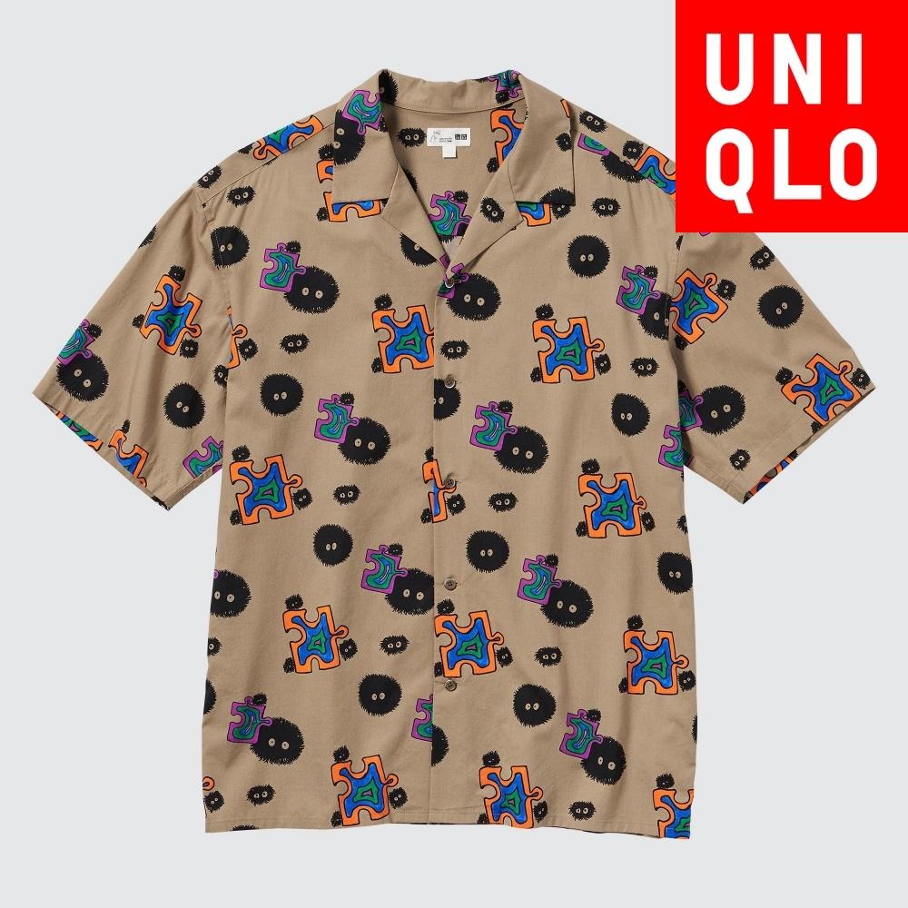 

Uniqlo Studio Ghibli Рубашка с открытым воротником и коротким рукавом A 33 KHAKI/Men M