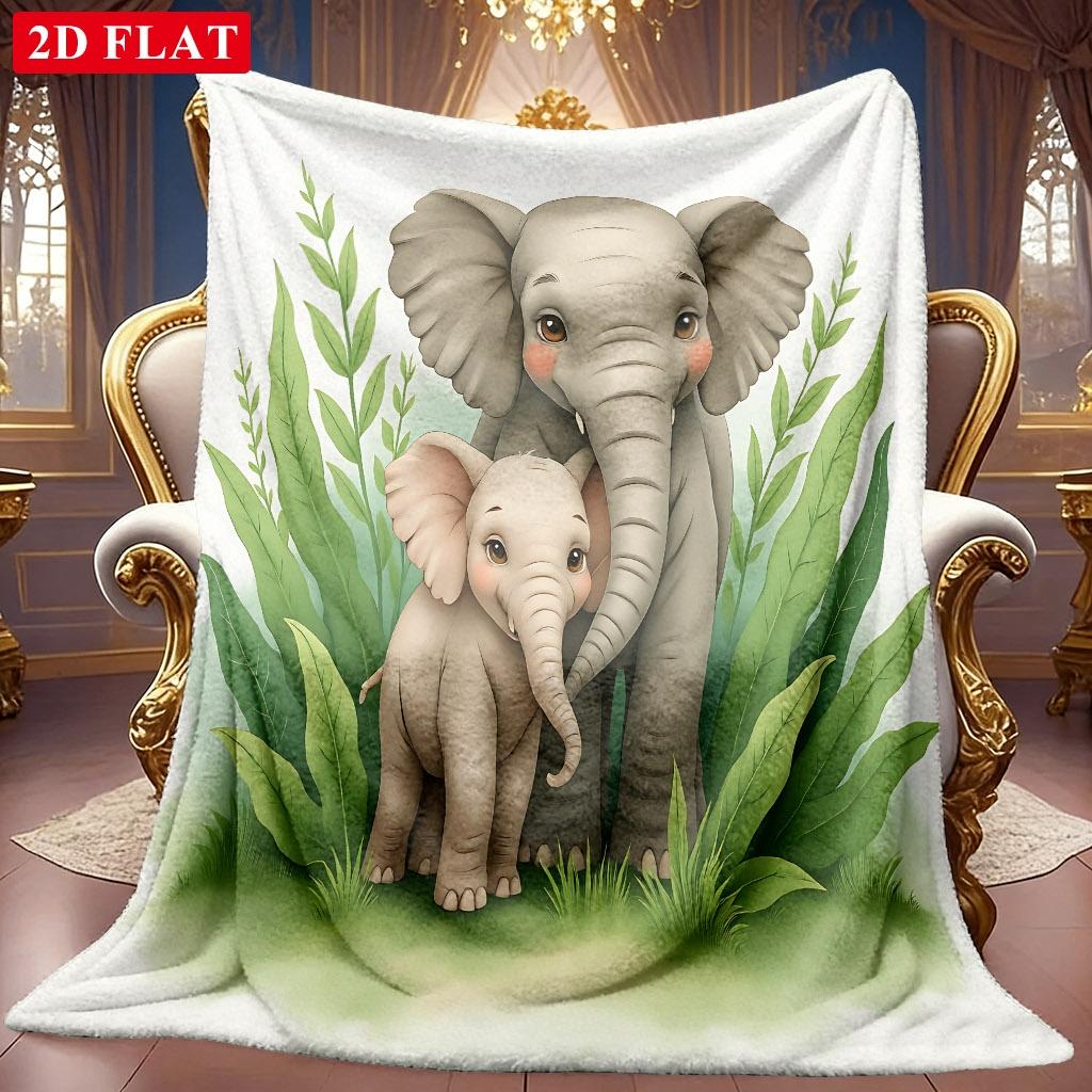 1pc 2D Elephant Mother And Themed Pattern Flannel Blanket, Soft HD Digital Print, Cooling Blanket All-Season Use! Soft And Breathable 100% Polyester F