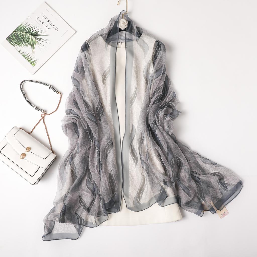 Fashion Silk Scarf Women Foulard Thin Stoles Beach Travel Tippet Floral Long Veil Shawl Luxury Scarves Soft Premium Pareos