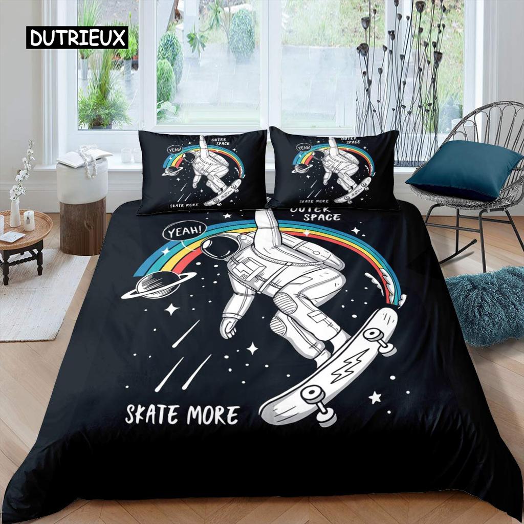 Skateboard Quilt Cover Boys Teens Sports Comforter Cover Microfiber 2/3pcs Graffiti Art Single Size Bed Linen Package Double Size Queen Size King Size