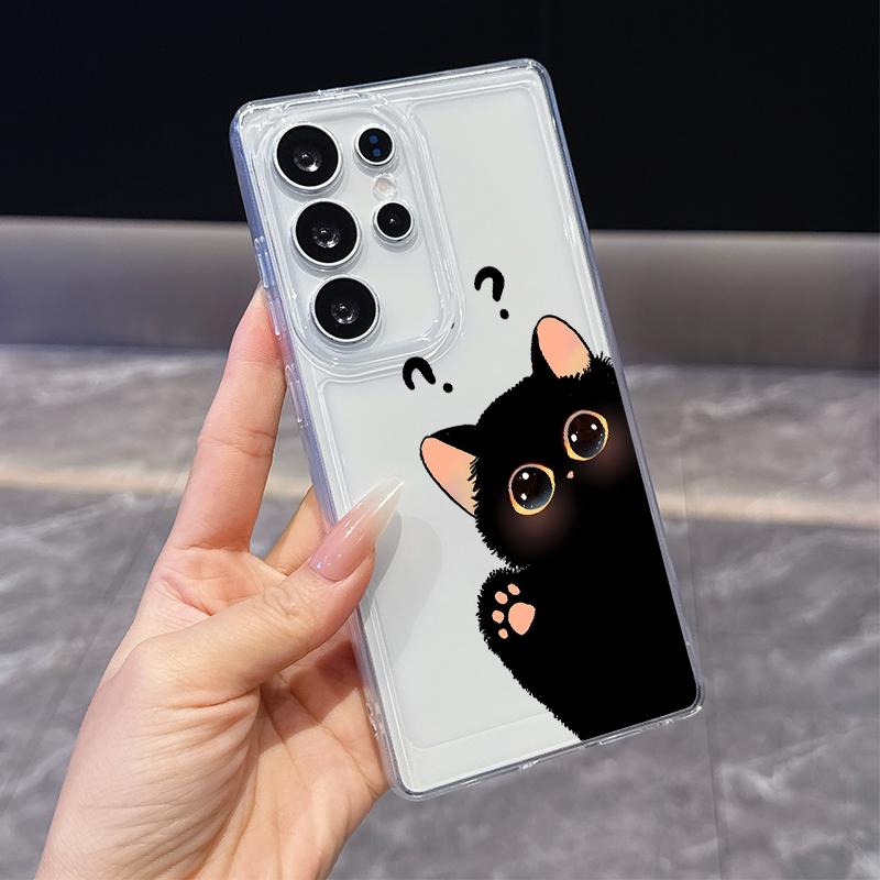 Cartoon problem cat Phone Case for Samsung A22 A23 A24 25 26 A31 32 33 34 35 50 51 52 53 54 55 71 72 73 Transparent Soft Covers