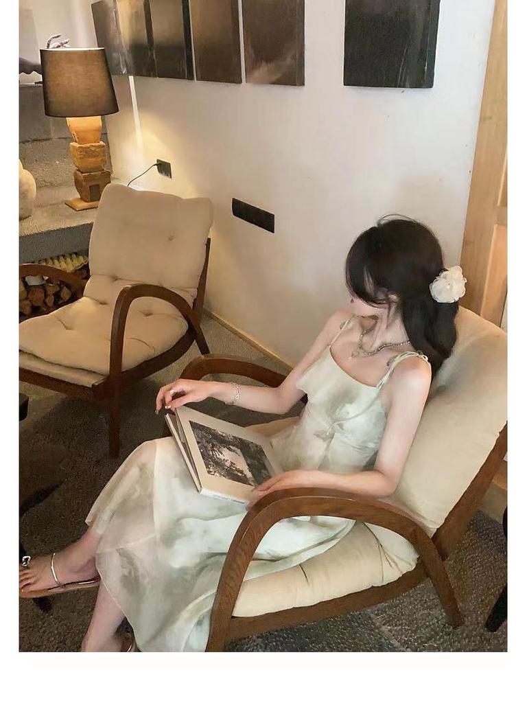 2024 Korean Style Sleeveless Ruffled Print Long Slim Fit Dress