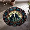 Floral Round Rug with Bee Design, Washable Carpet Boho Vintage Crow Rug for Living Room, Bedroom, Home Decor Floor Mat