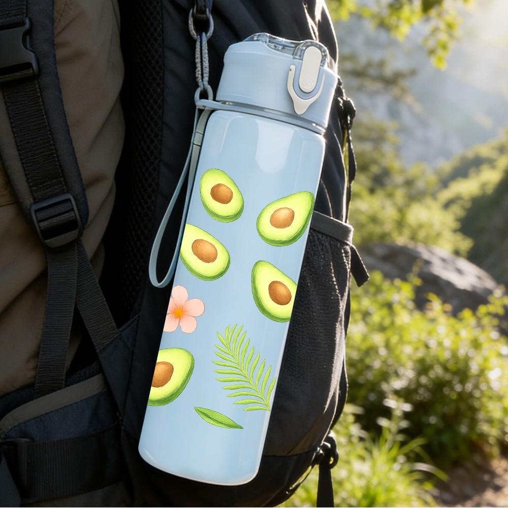 1PC Avocado Fruit Tropical Pattern Print 750ml Color Plastic Sports Water Bottle Leakproof Flip Straw Lid Suitable for Sports Office Home Use