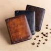 Vintage Head Layer Leather Tri-Fold Section Anti-Theft Brush Ultra-Thin Head Layer Cowhide Short Leather Wallet