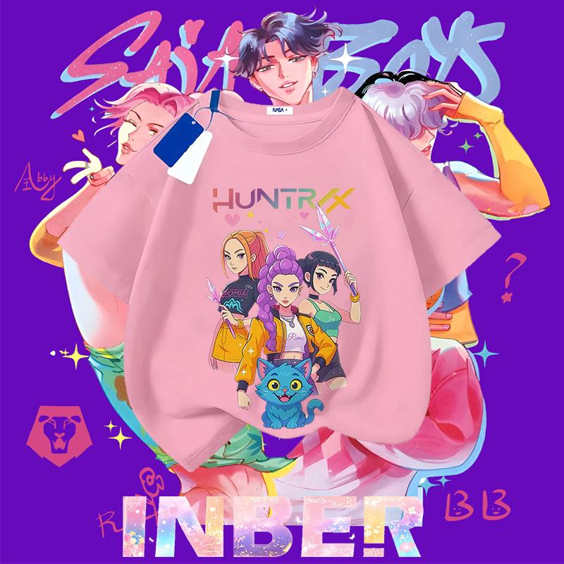 Kpop Demon Hunters Children's Clothing Short Sleeve T-shirt Cute Kpop Demon Hunters Tiger Harajuku Tshirt for Boys Girls