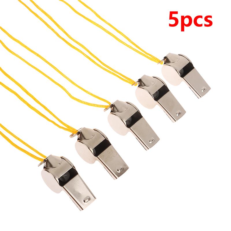 

5 шт. Громкий металлический свисток Свистки из нержавеющей стали со шнурком Износостойкий свисток для судей Тренеры Спасатели Выживание Спорт жёлтый