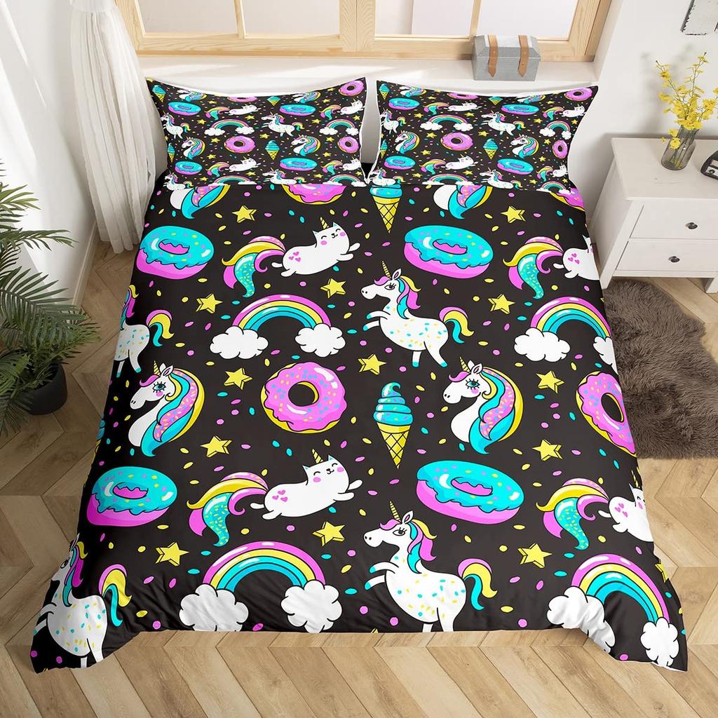 Colorful Dessert Comforter Cover Rainbow Donut Duvet Cover Girly Pastel Cake Bedding Sets Queen King Queen Size For Girls Kids