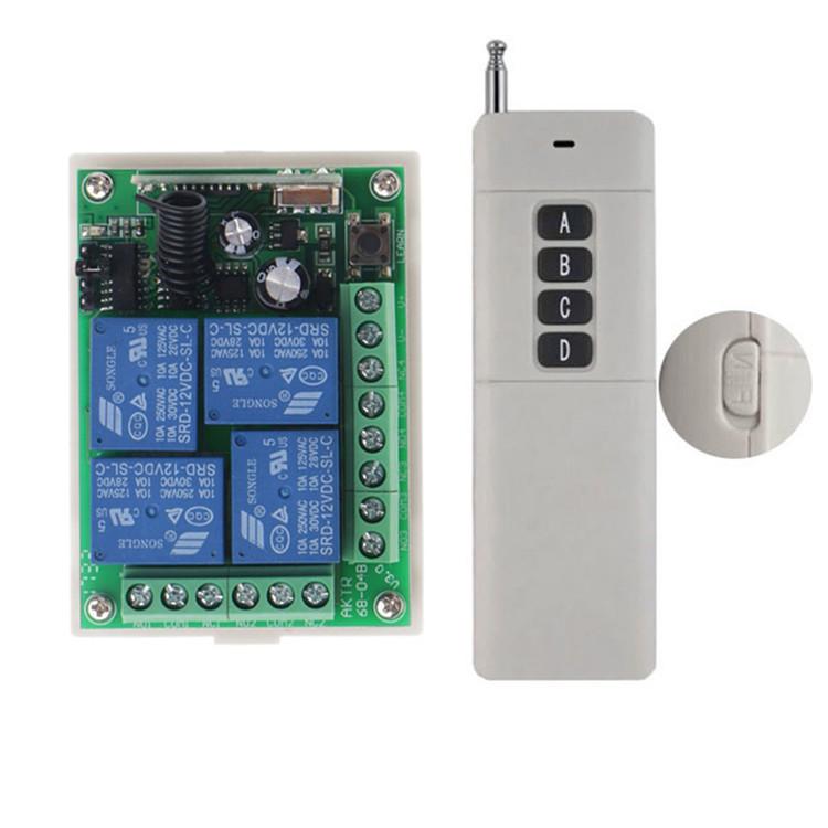 DC12V 4-Channel Remote Control Switch + Long-Range 4-Button Remote for Electric Gate Barrier/Circuit Breaker 315 MHz