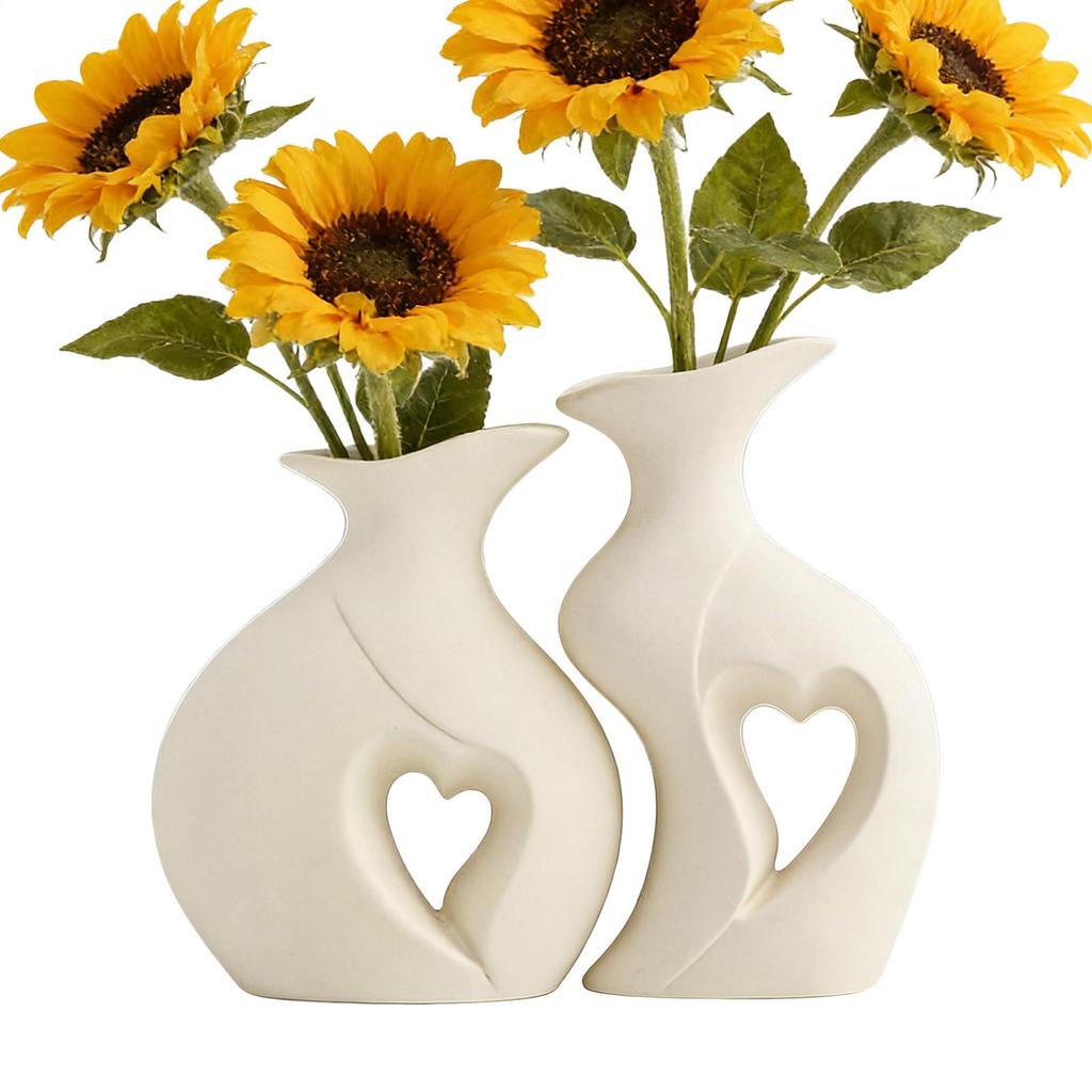 2 Pieces Heart Shaped Ceramic Vase Modern Vases Weddings Decorative Vase Home Decor For Bedroom Living Dining Room