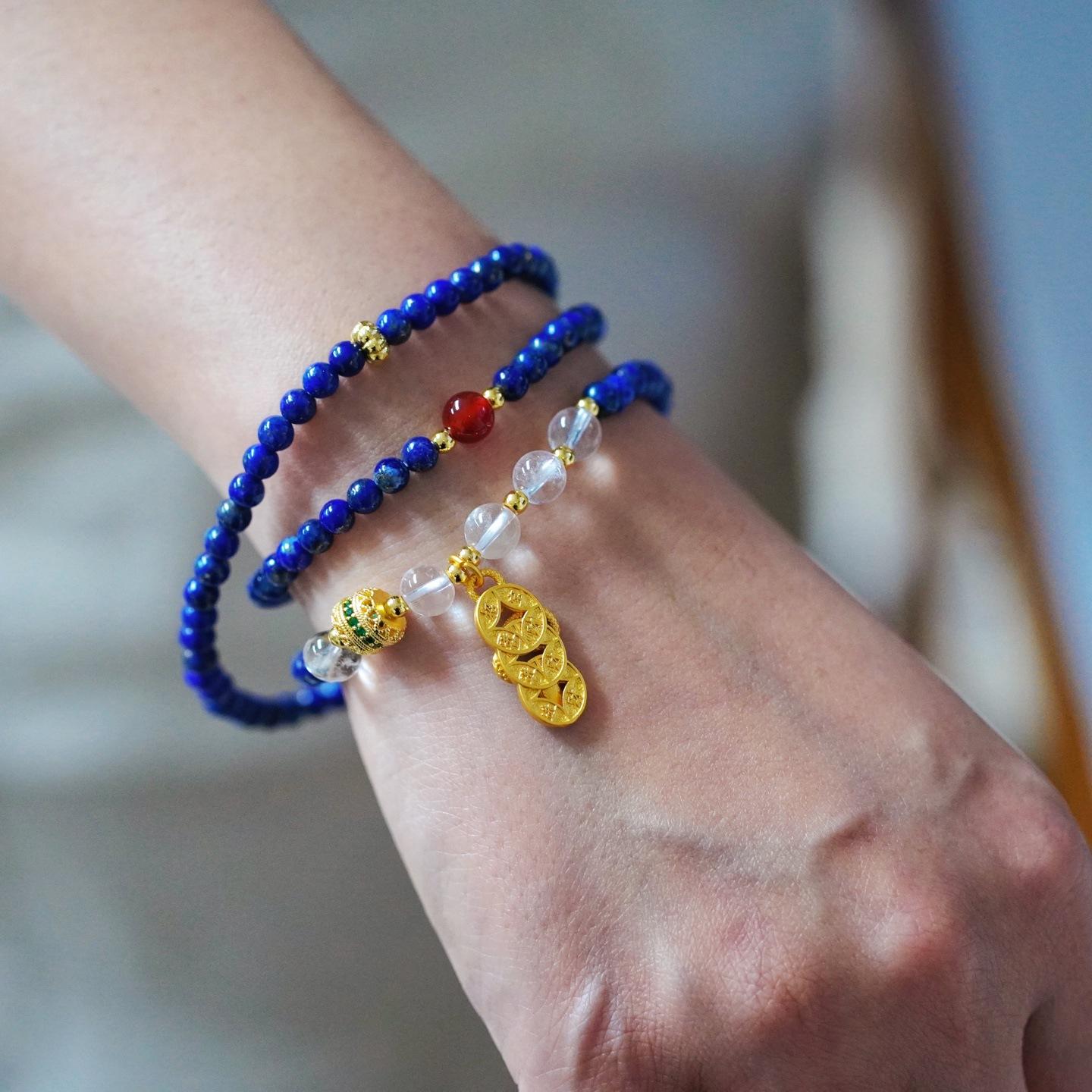 Vintage High-End Natural Lapis Lazuli White Crystal Multi-Circle Bracelet Bracelet.