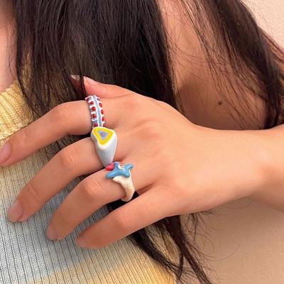 Anel de Dedo com Abertura Única Anel Coração Dopamina Anel de Esmalte Fashion Anel Fofo Para Meninas