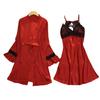 New nightgown women's nightgown hanging skirt two-piece set black lace lace sexy suit luxury loungewear