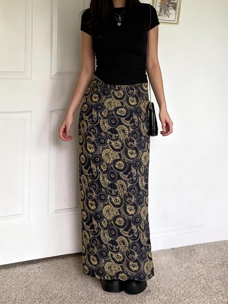 Vintage Europäischer & Amerikanischer Kreisdruck Retro Schlankmachender Rock