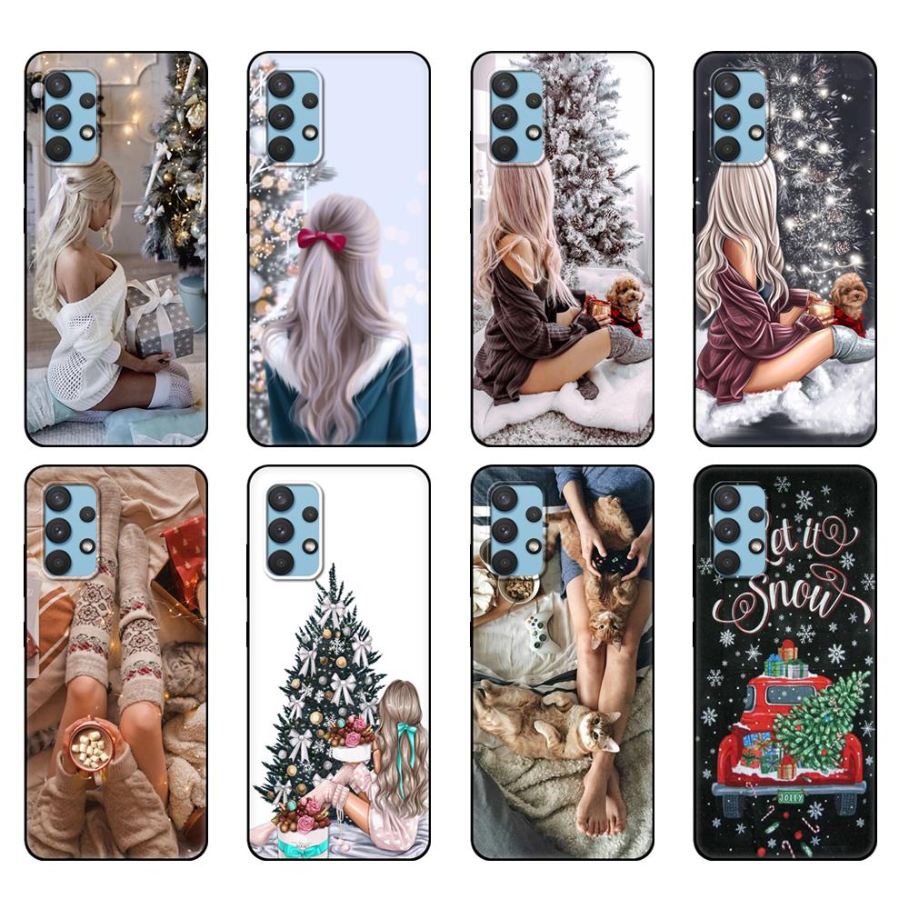 

Черный чехол из ТПУ для Samsung Galaxy A12 A22 A32 A42 A52 A72 4g 5g S21 PLUS ультра задняя крышка Fashion Girl Merry Christmas Samsung A72 4G 5G