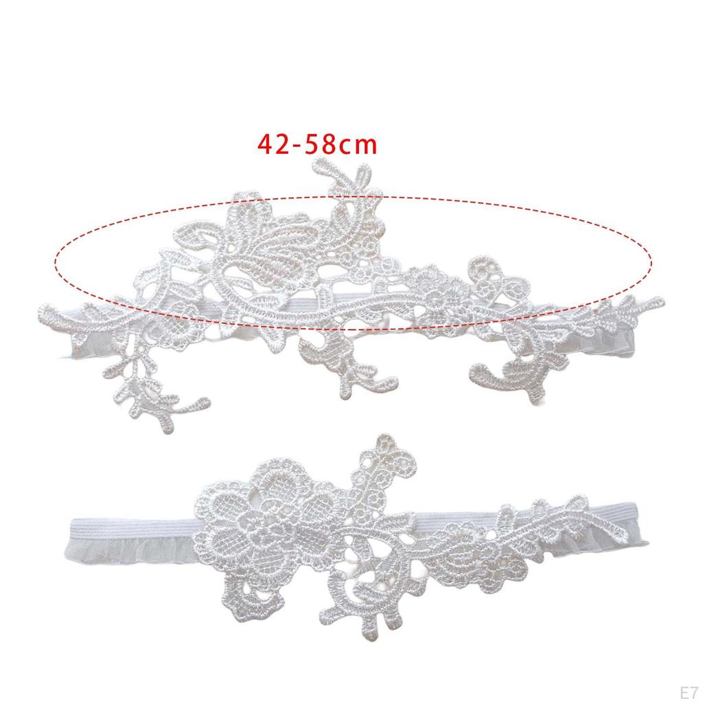 2 Pieces Bridal Garters Wedding Garter Set Thigh Rings Stretch Floral Pattern Lace Leg