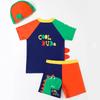 Boys' 2025 Dinosaur Print Swimsuit Set - Short-Sleeve Three-Piece Swimwear