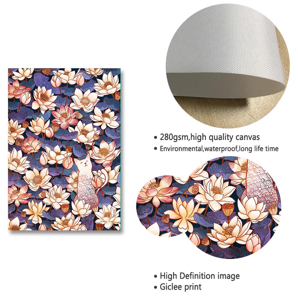 Vintage Cat Cartoon Animal Flower Plant Nordic Poster Wall Art Canvas Painting Wall Pictures For Living Room Home Decor Unframed