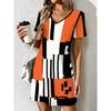 Ladies Summer V-Neck Short Sleeve Casual Dress Fashion Colorful Geometric Print Dress Elegant Women's Clothing
