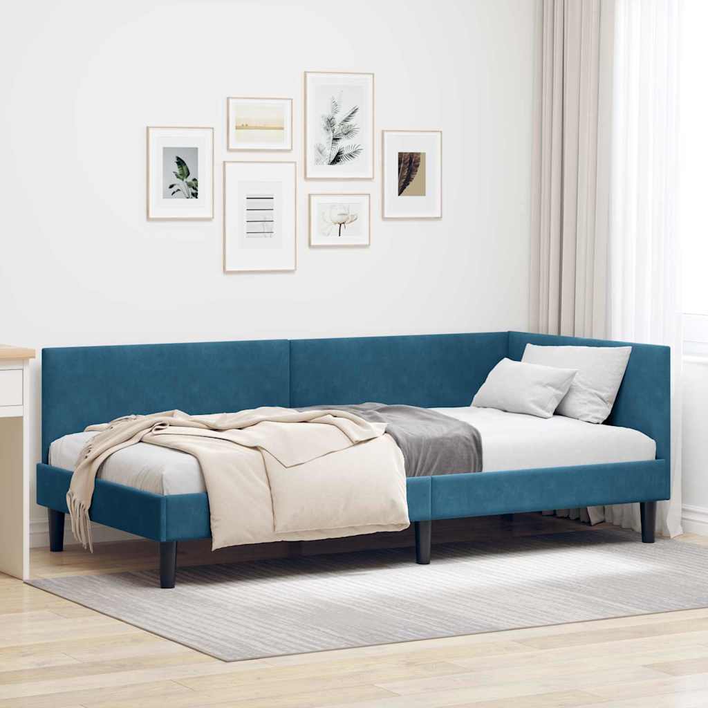 Corner Bed Frame with Headboard Blue 80 Cm X 200 Cm Velvet