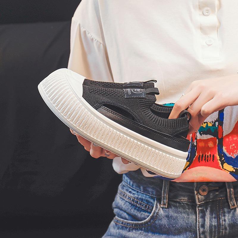 Thick-soled hollow sports shoes women's summer fly-woven mesh shoes board shoes casual breathable one-pedal lazy shoes