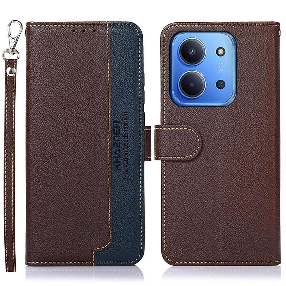 

KHAZNEH For Xiaomi Redmi 15C 4G (EU) (173mm)/15C 5G Case RFID Blocking Wallet PU Leather Phone Cover with Strap Brown