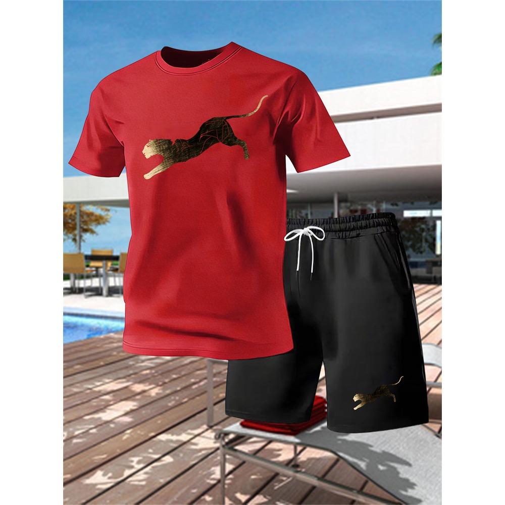 Summer Outdoor Sports Set Men's Breathable T-shirt and Shorts Casual Fashion Two Piece Set